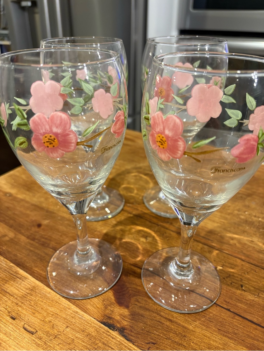 Franciscan Pink Floral Stemmed Wine Glasses - Set of 4 Never Used